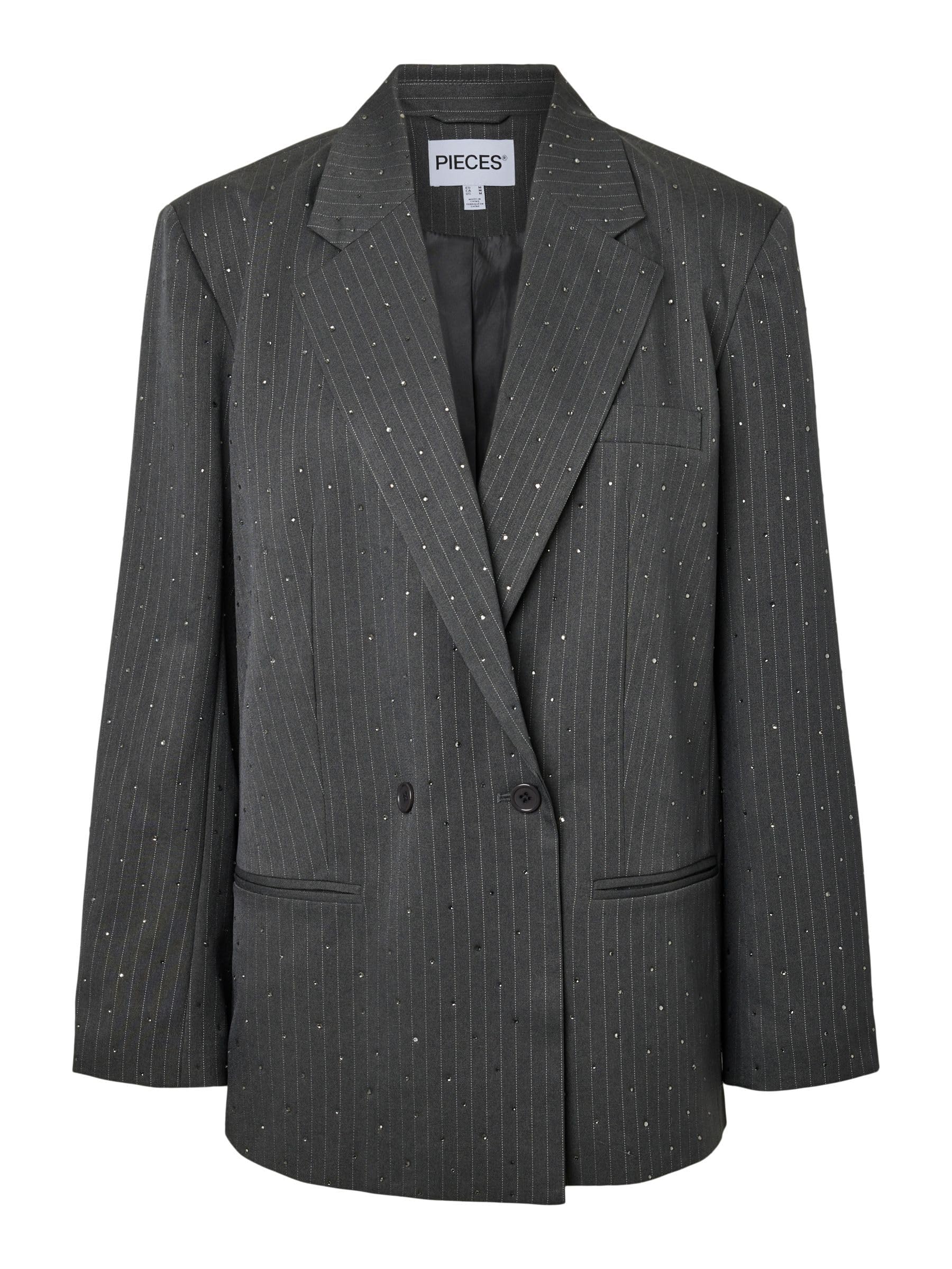 Pieces Pcfalka Pinstriped Blazer W. Rhinestones XS asfalto