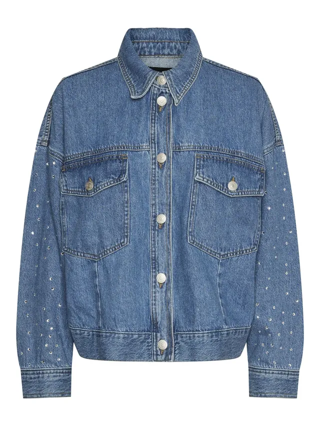 Pieces Pcsky Rhinestone giacca jeans donna strass XS