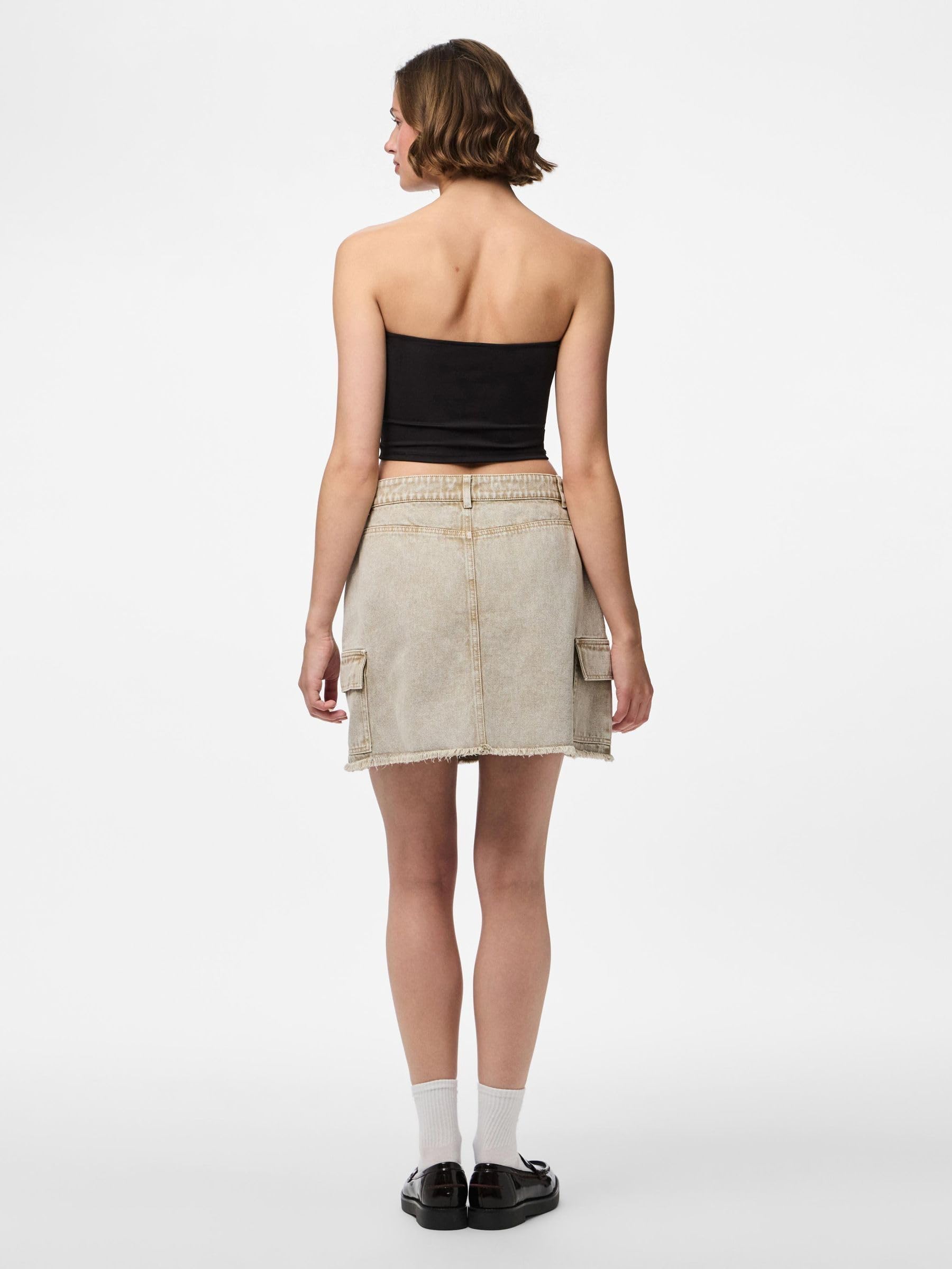 Pieces Pcfay MW Cargo Minigonna Denim Donna S