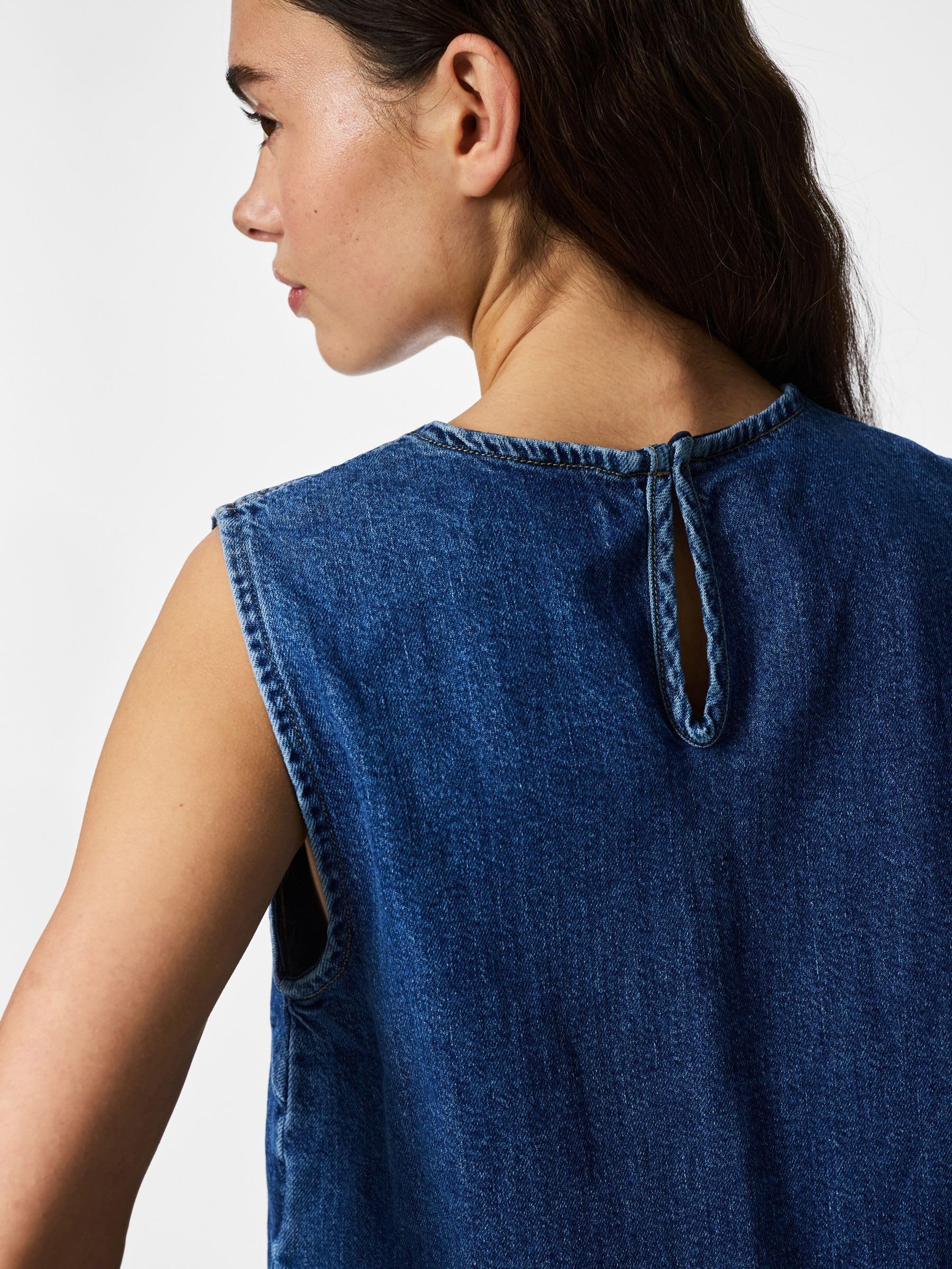Pieces Pcsilke SL top donna denim smanicato