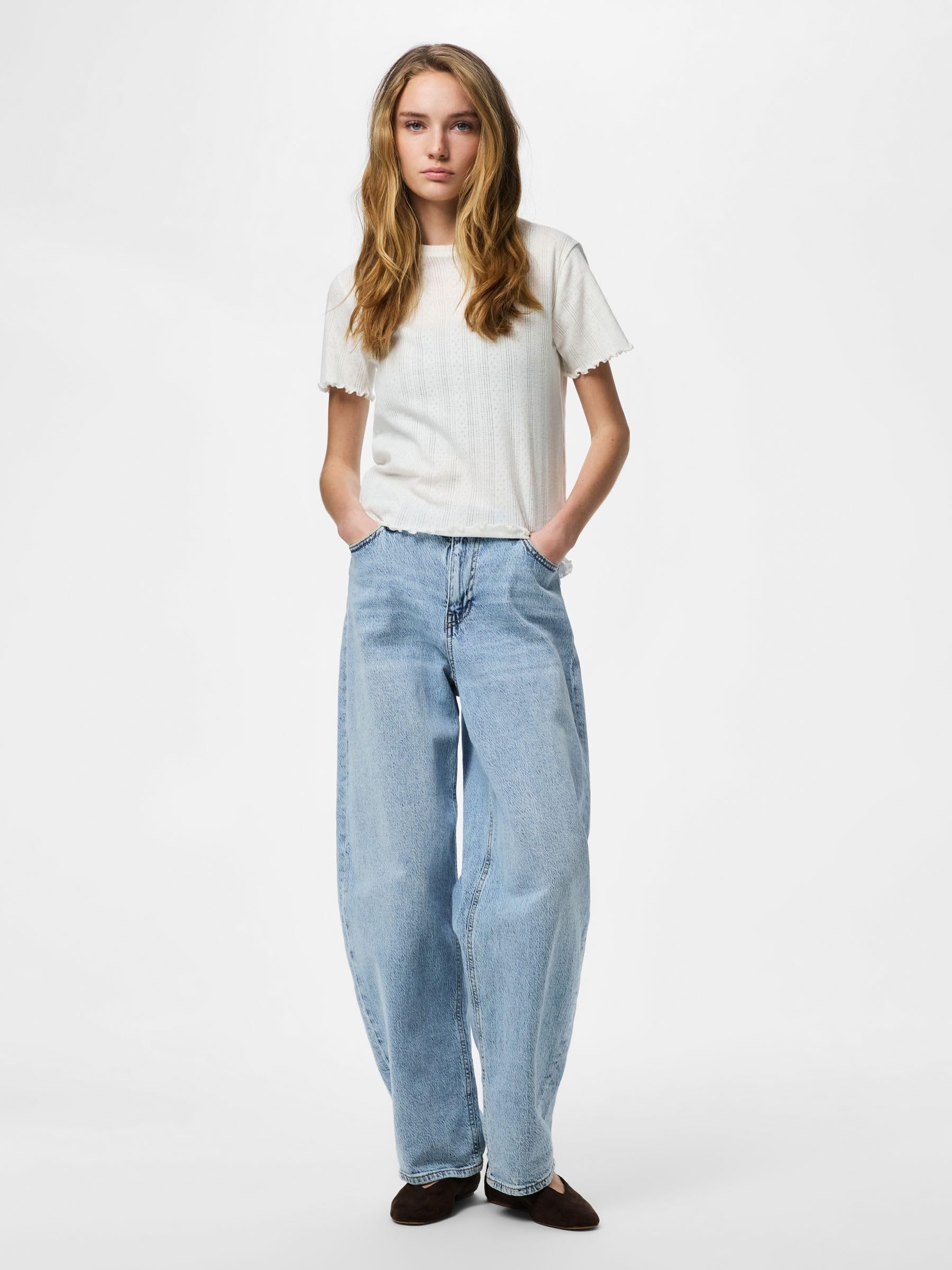 Pieces Pcmarie SS O-Neck Poin Top Jrs Noos BC top donna L