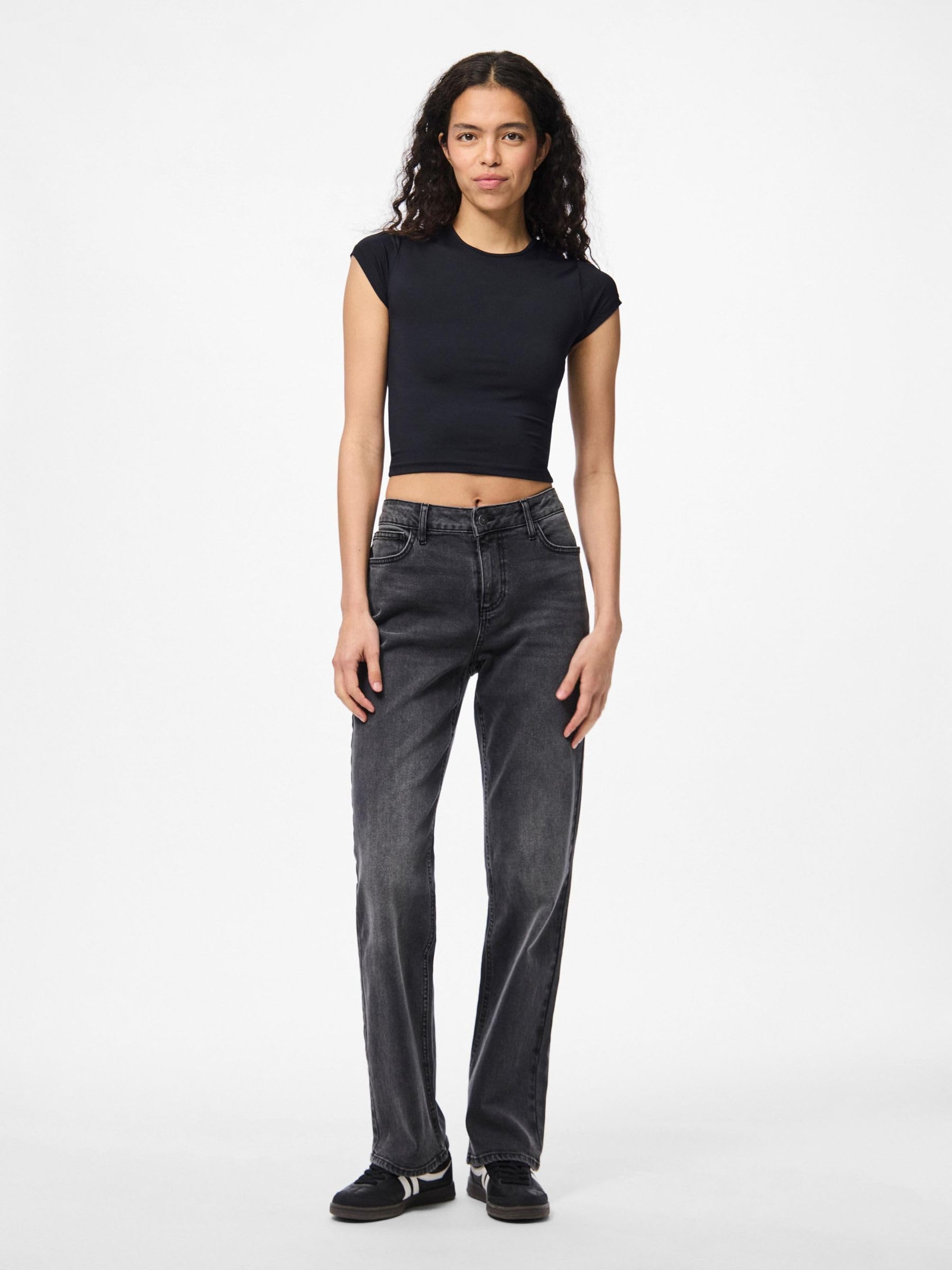 Pieces Pckelly MW Straight Jeans New Dg jeans donna 27W/30L dritti