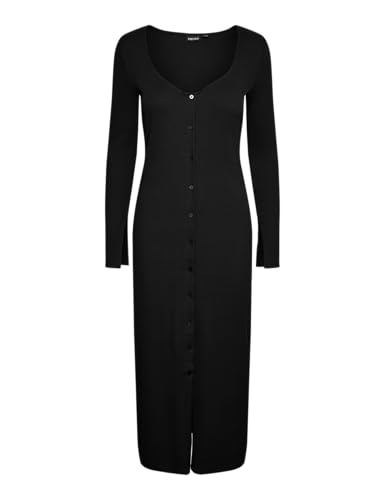 Pieces PCKUJA LS Long Dress abito nero maniche lunghe