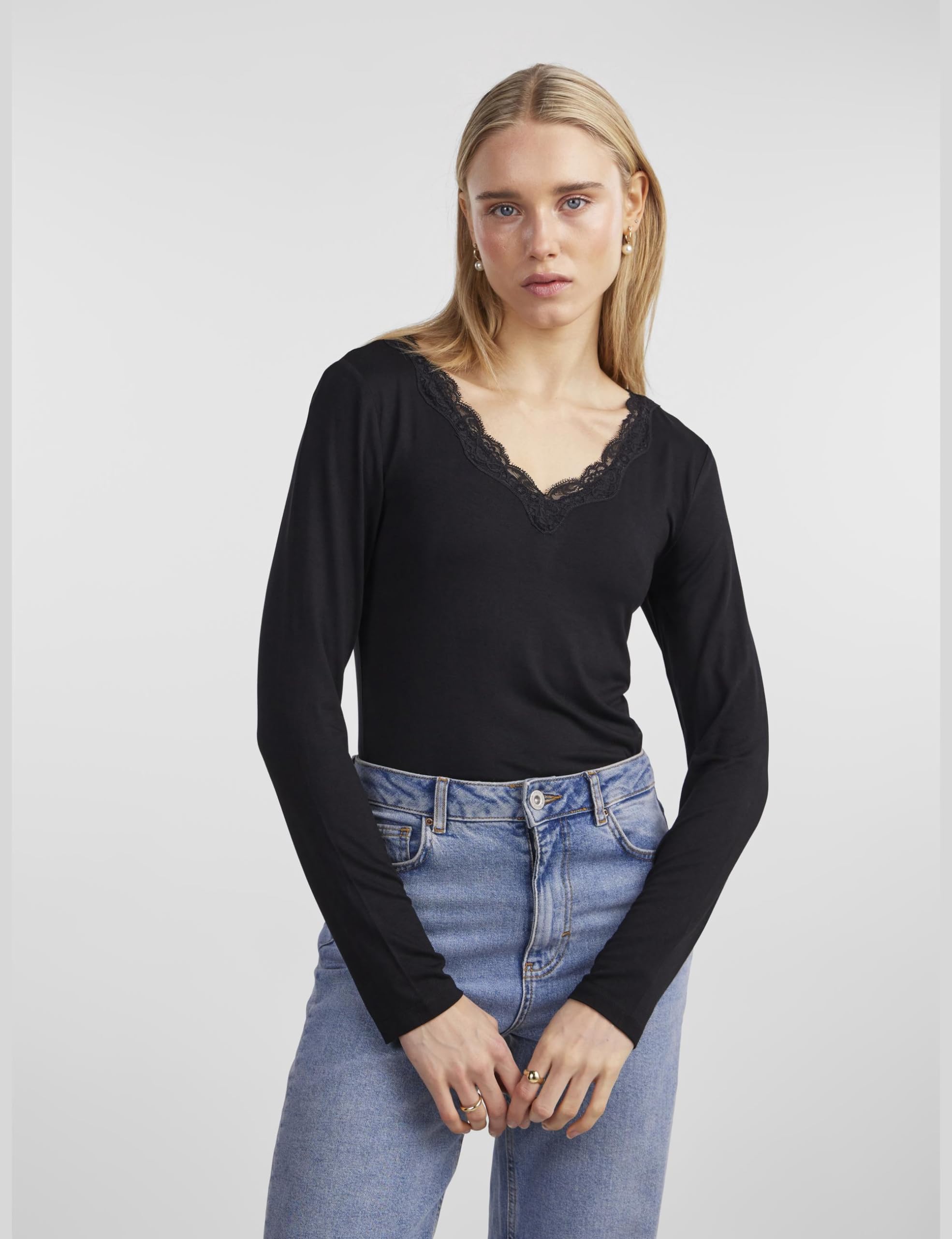 Pieces Pcbarbera LS Lace Top Noos BC maglia pizzo