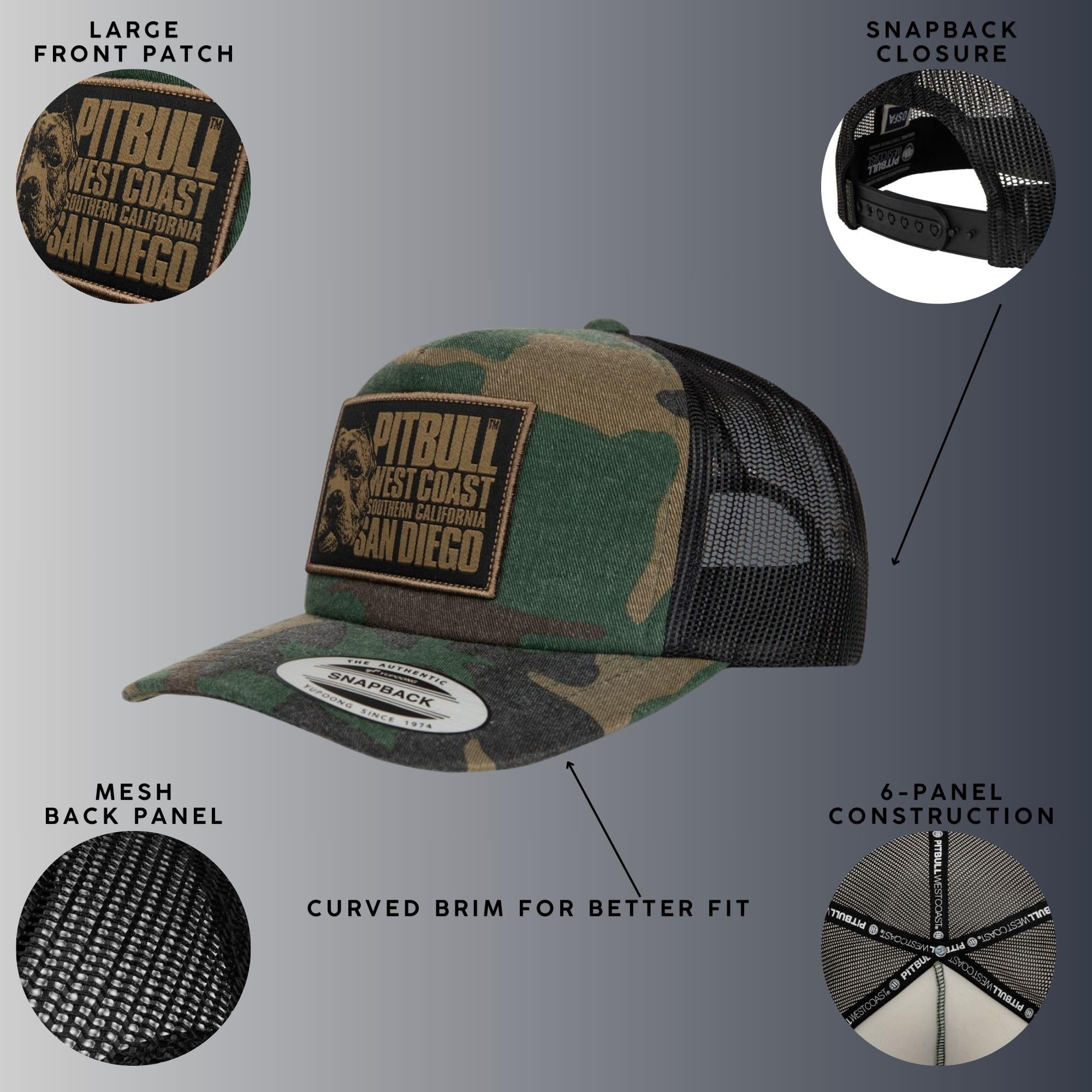 Pitbull Blood Dog cappellino snapback trucker mimetico moro
