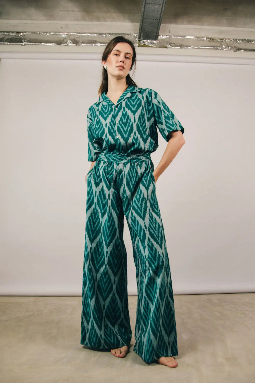 el.residu Sanya Ikat #1 blusa cotone verde
