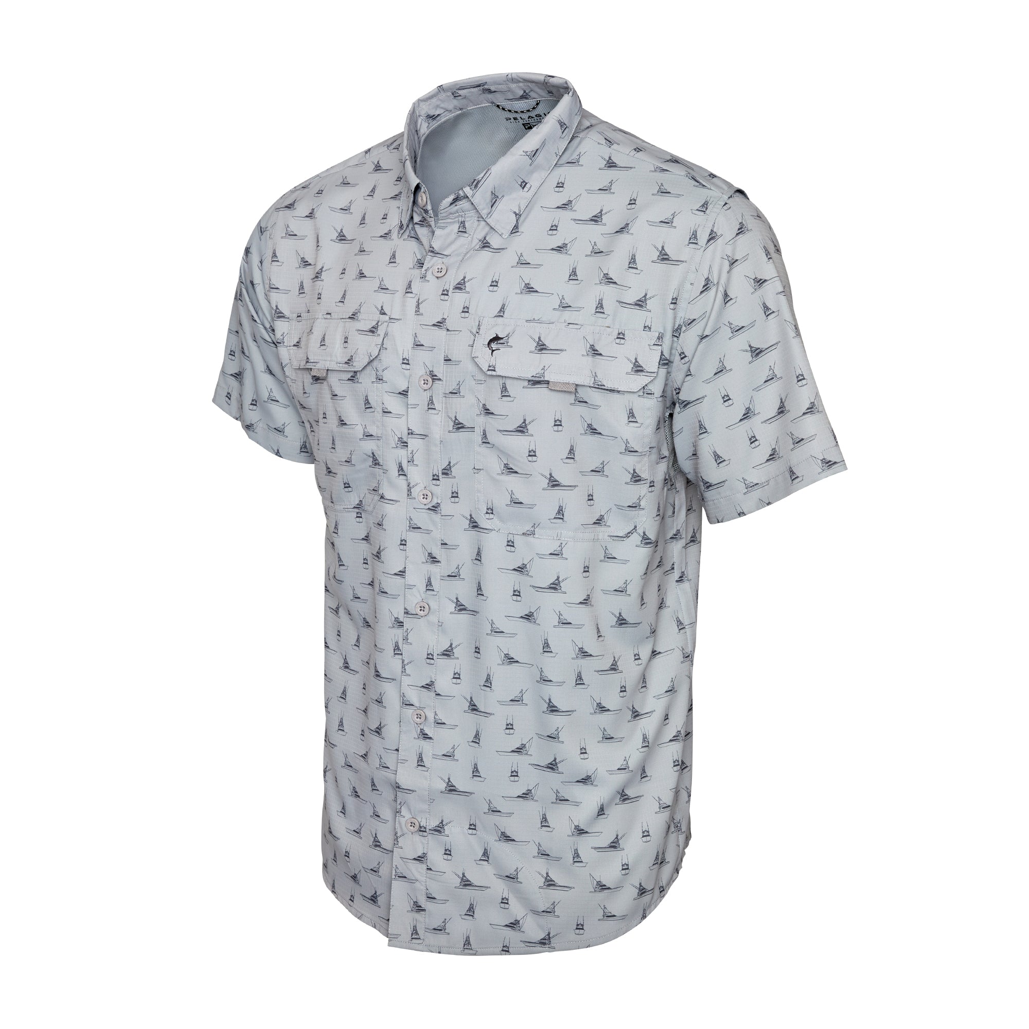 Pelagic Keys Tiny Boats camicia pesca uomo grigia UPF 50+