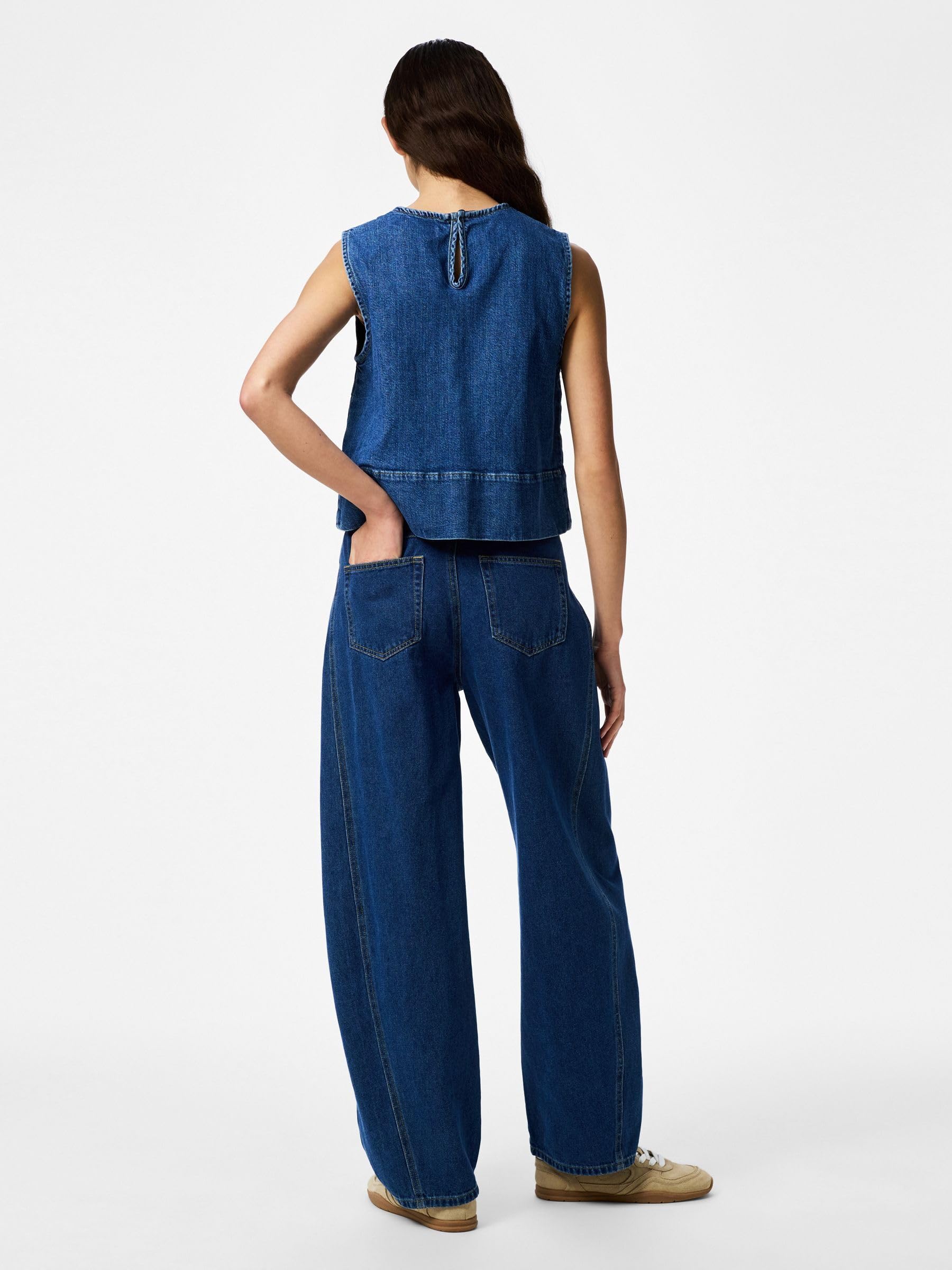 Pieces Pcsilke SL top donna denim smanicato