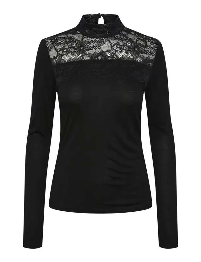 PIECES Pcmolly LS High Neck Lace Top BC maglietta taglia M collo alto