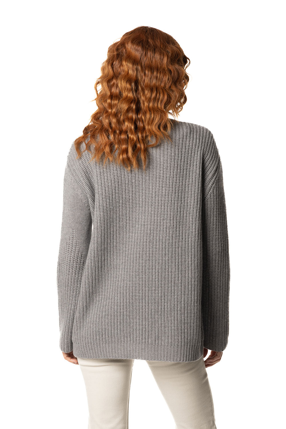 Vittoria Paci girocollo grigio donna in cashmere asimmetrico