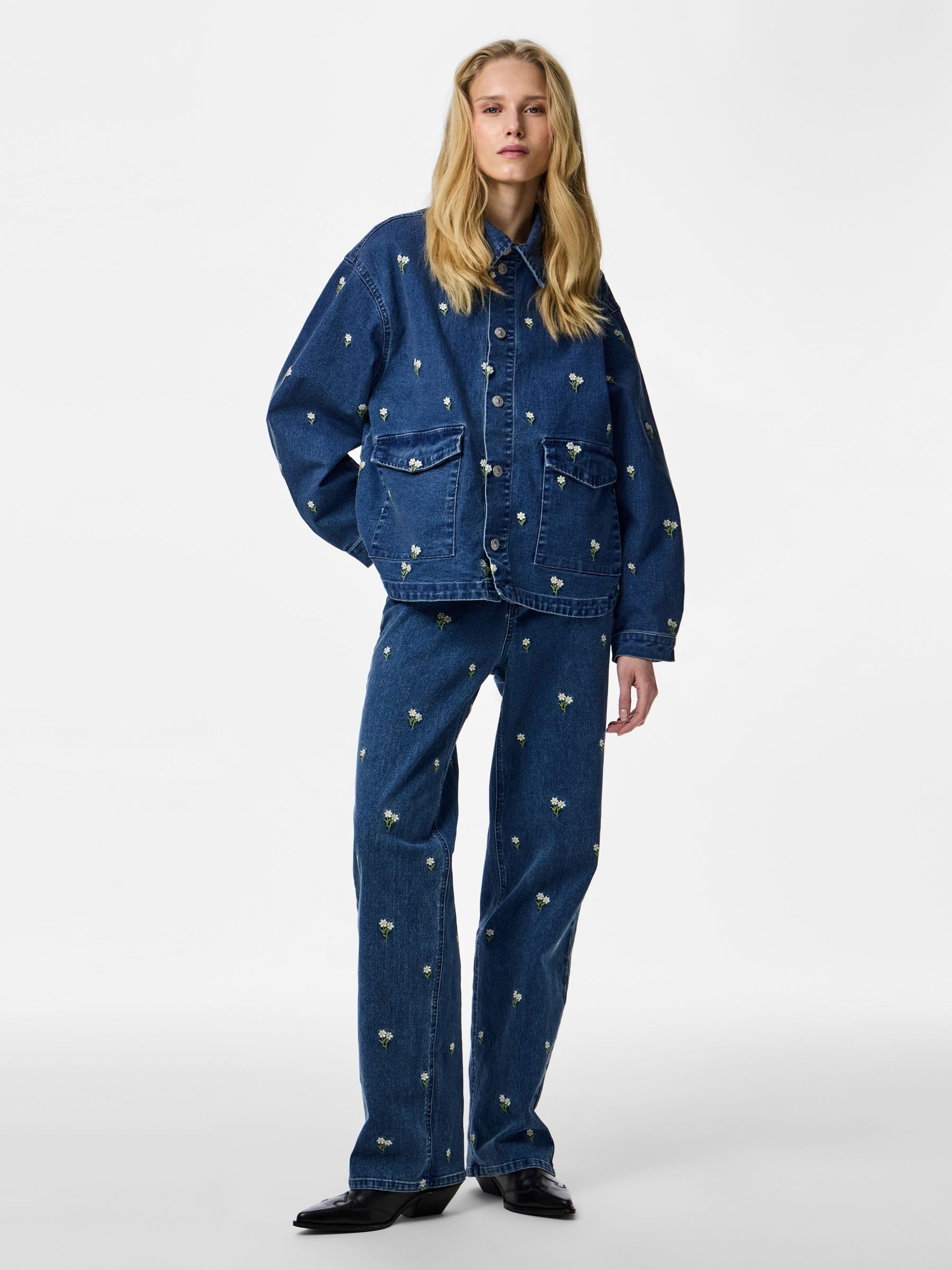 Pieces Pcflora LS Denim camicia jeans donna S blu denim