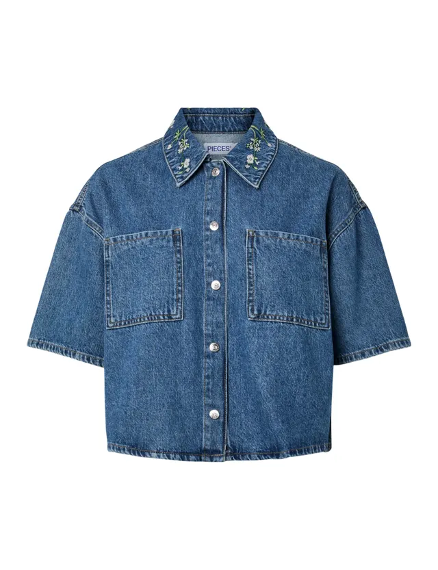 Pieces Pcsky Embroidery Camicia Denim XS 3/4