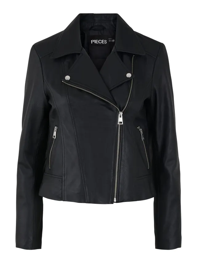 Pieces Pcsusse giacca pelle donna taglia M nera classica