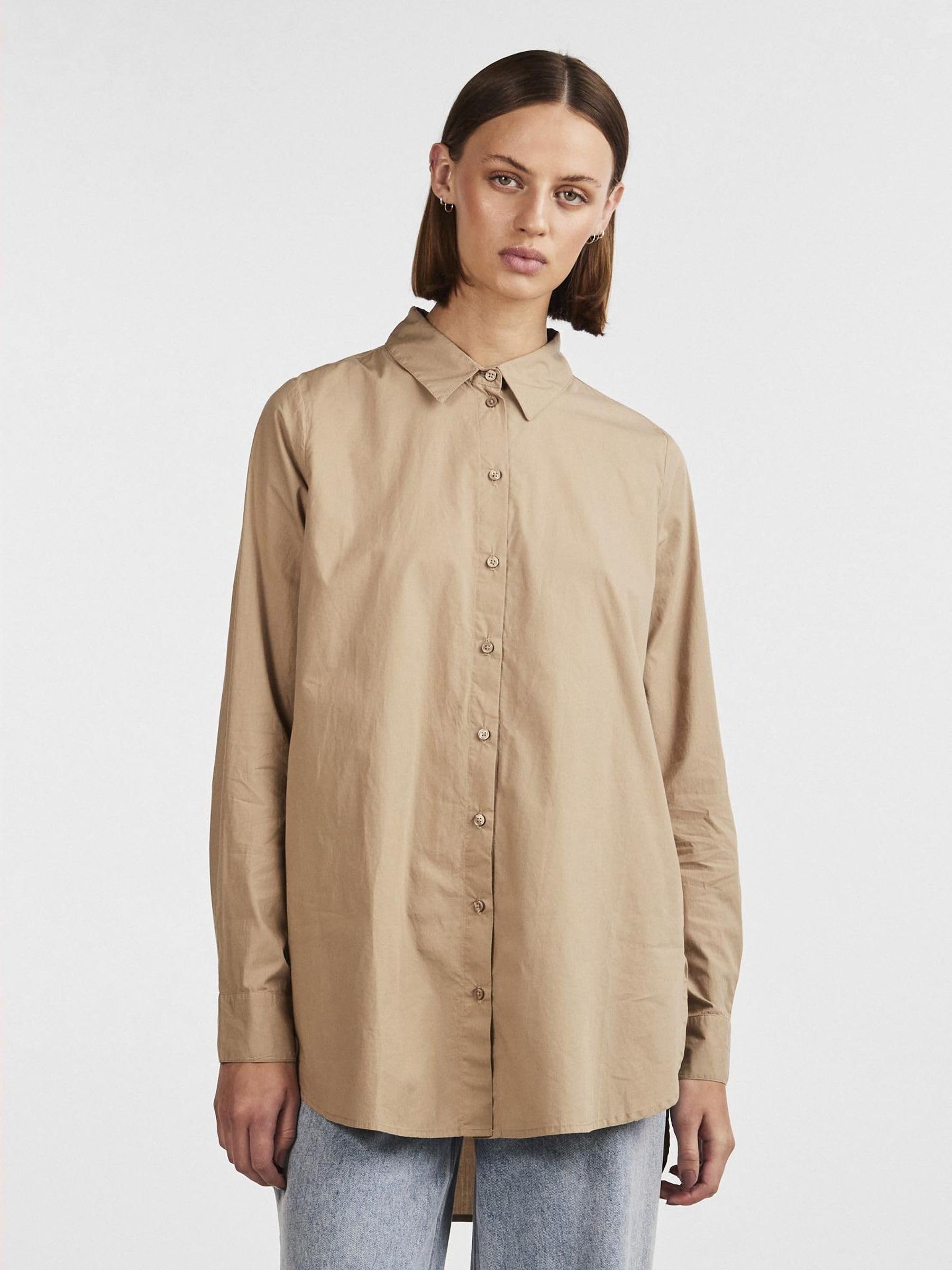 Pieces Pcjiva camicia donna popeline cotone maniche lunghe