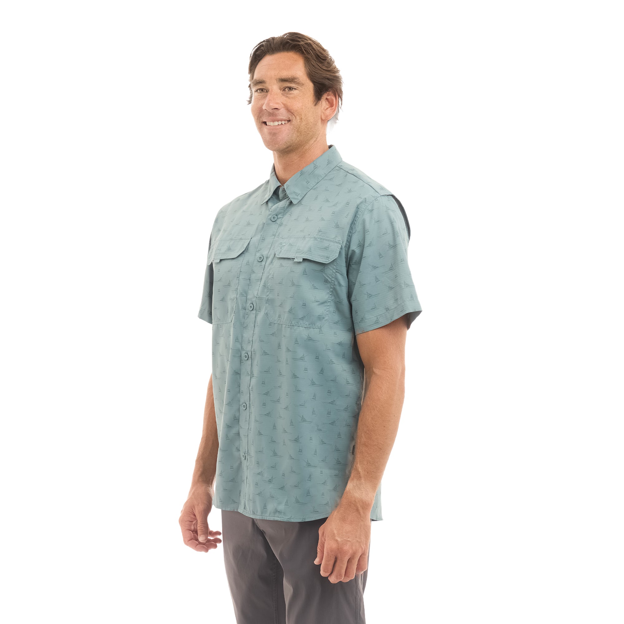 Pelagic Keys Tiny Boats camicia blu UPF 50+