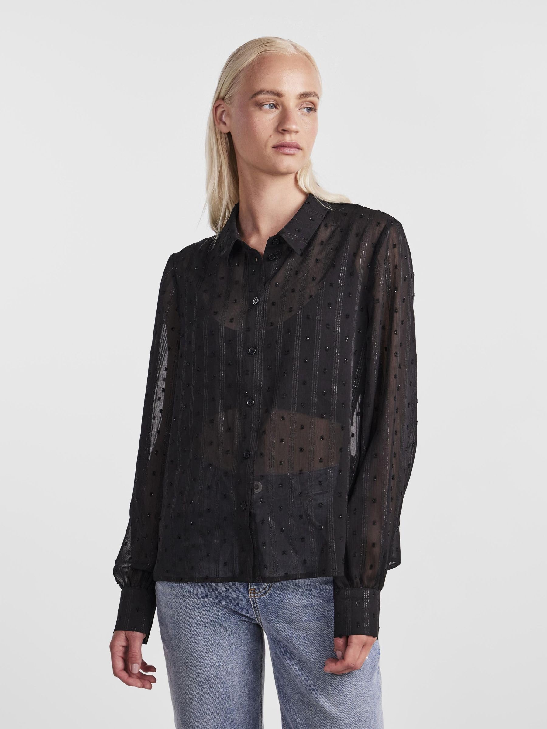 Pieces camicia lurex semitrasparente maniche lunghe