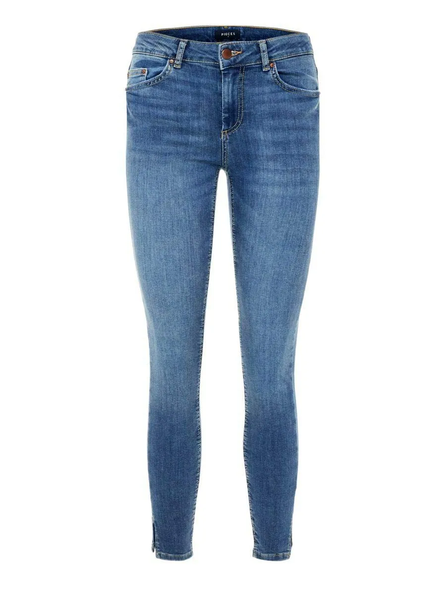 Pieces Pcdelly MW Crop Slit SK Mb207-ba Jeans Donna