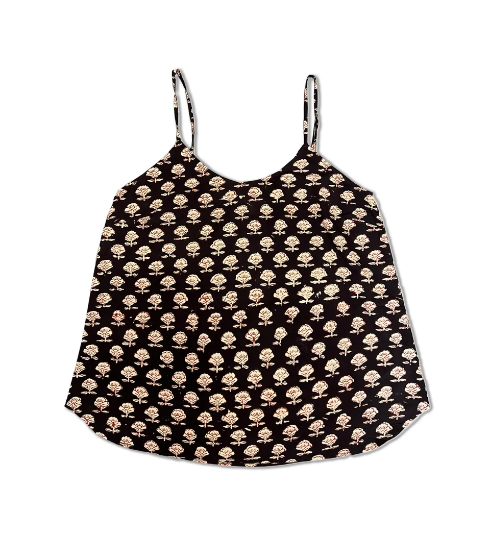 el.residu Priyanka #2 canotta cotone nero block print
