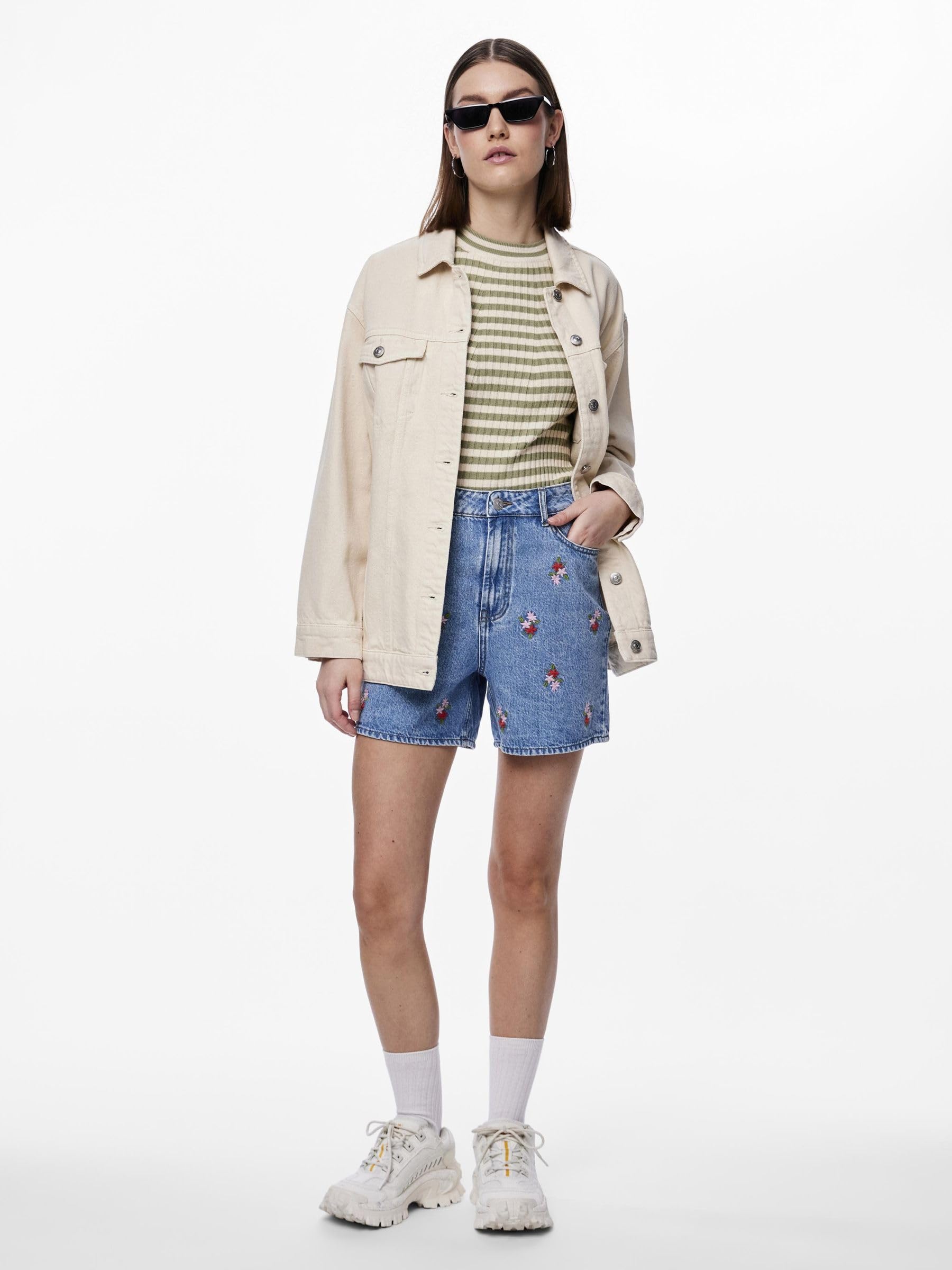 Pieces Pcsky HW Embroidery shorts jeans donna XS