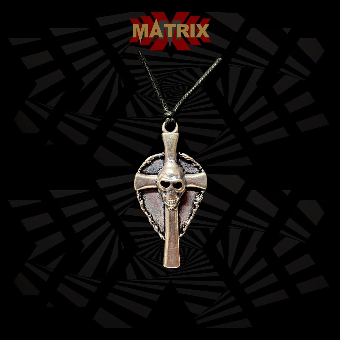 Cross Skull Shield ciondolo zamak con cordino