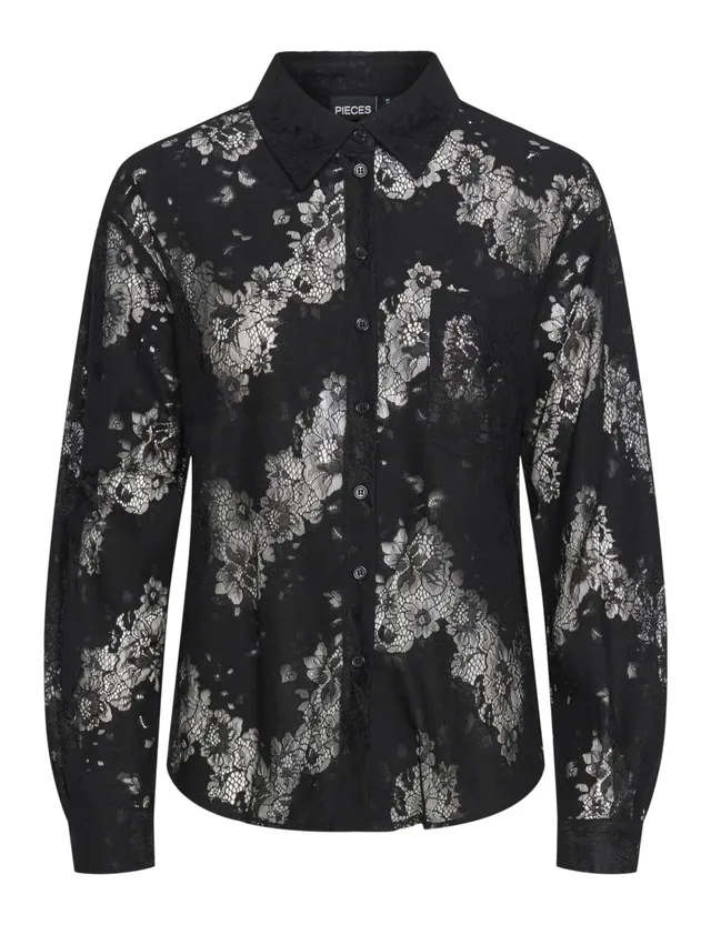 Pieces Pcnorinne camicia donna nera manica lunga