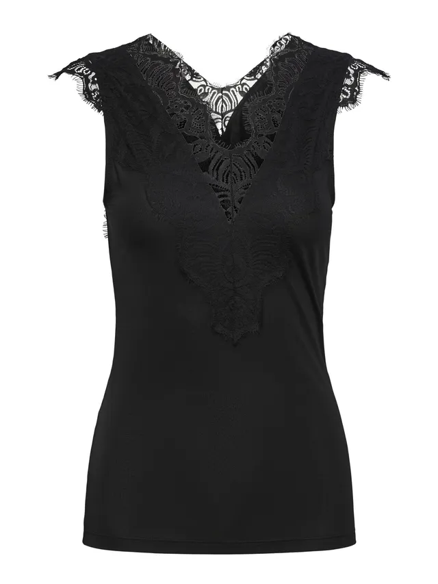 Pieces Pcilu SL Top canotta donna pizzo scollo a V