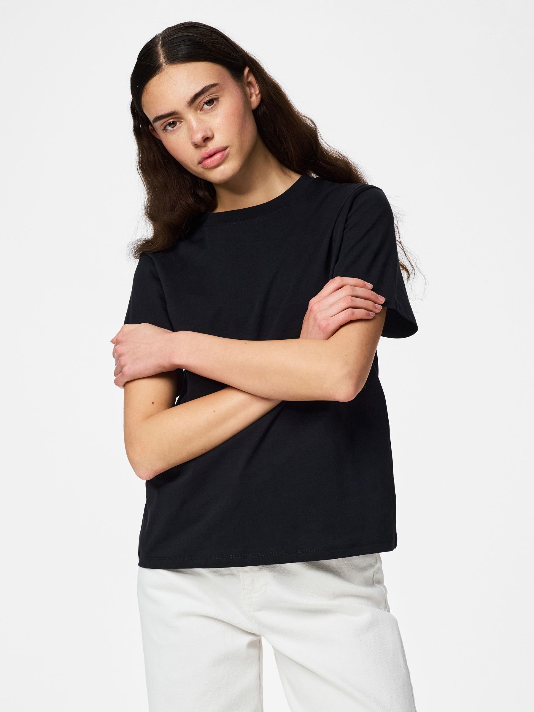 Pieces Pcria Cotton t-shirt donna XL nera in cotone bio