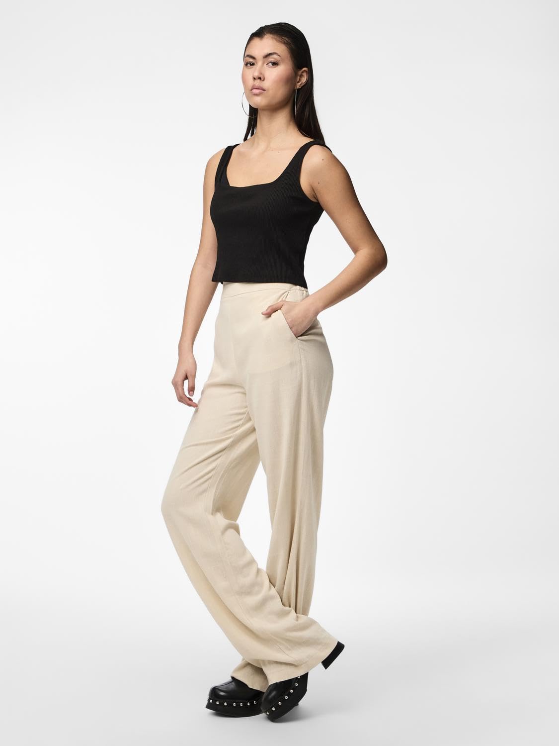 Pieces Pcvinsty Pantaloni Lino Donna L