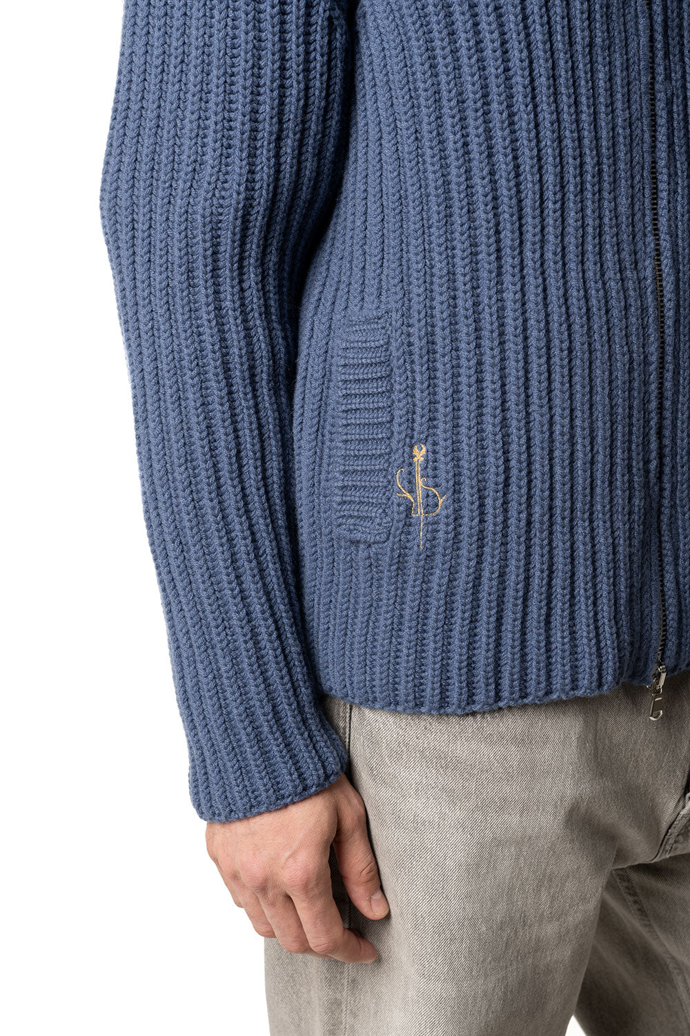 Vittoria Paci Blouson Zip Maglia Blu Cashmere Uomo