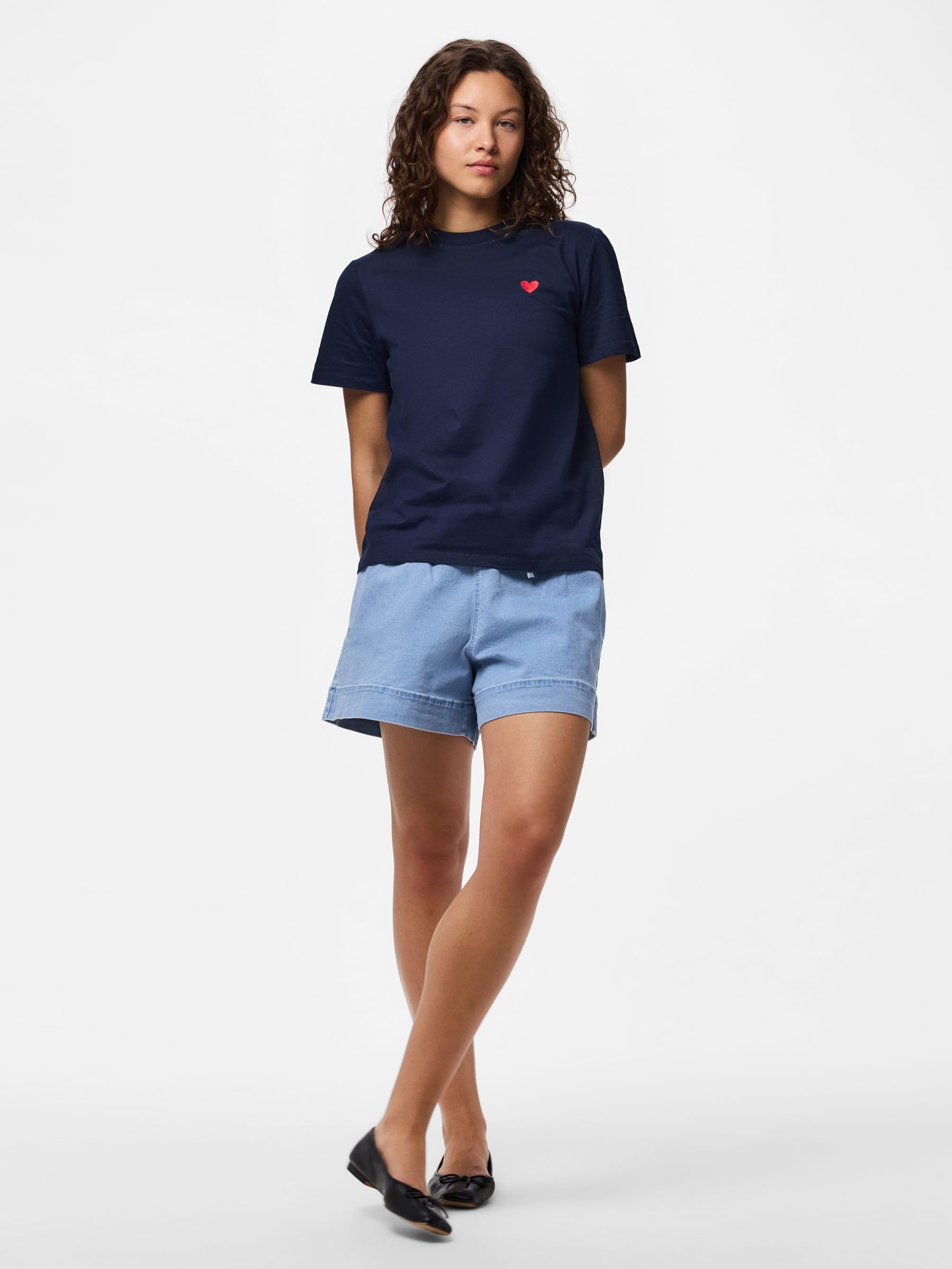 Pieces Pcmila SS Heart Tee t-shirt donna M cuore