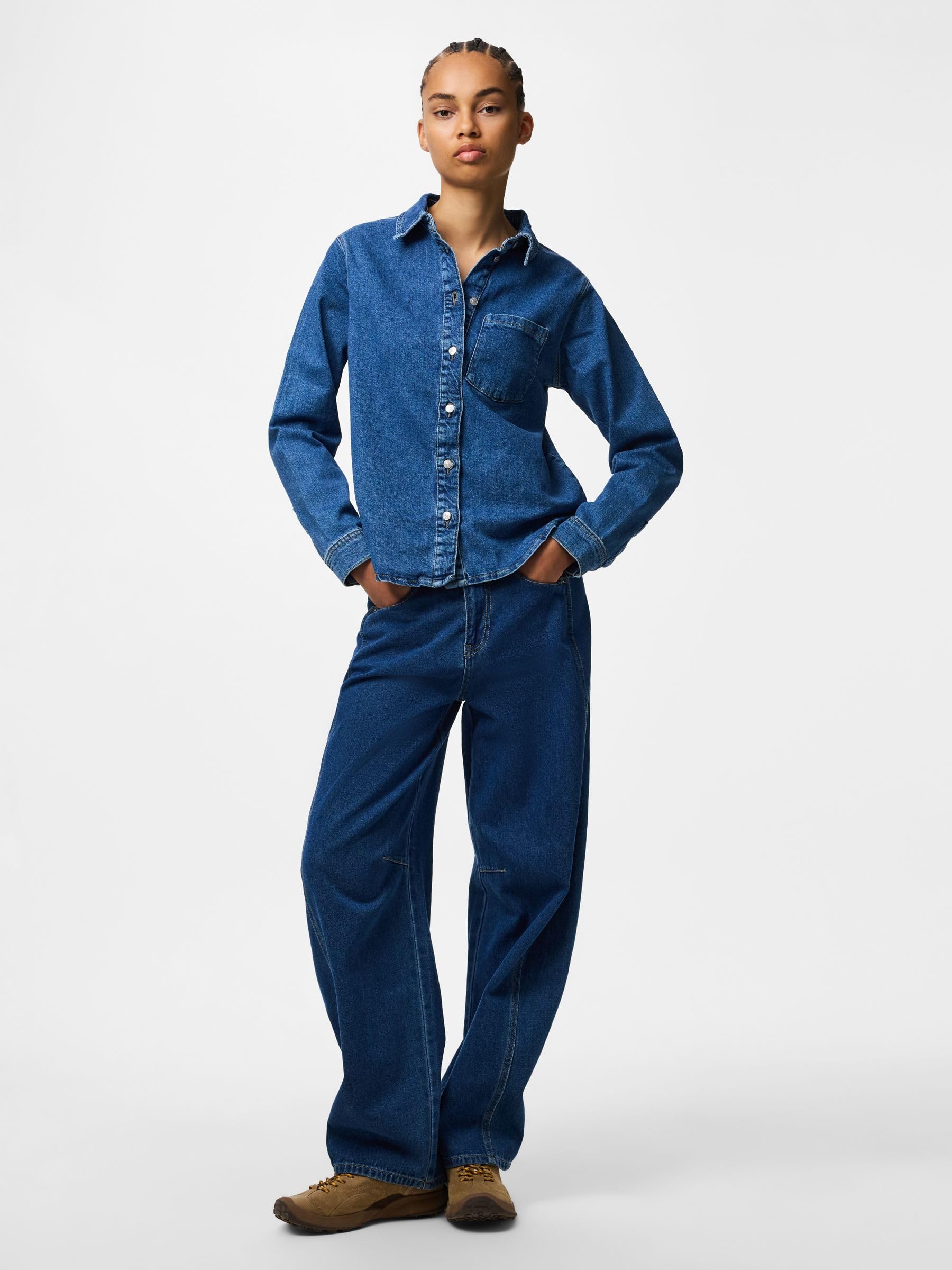 Pieces Pcsilke LS Denim Shirt camicia denim manica lunga