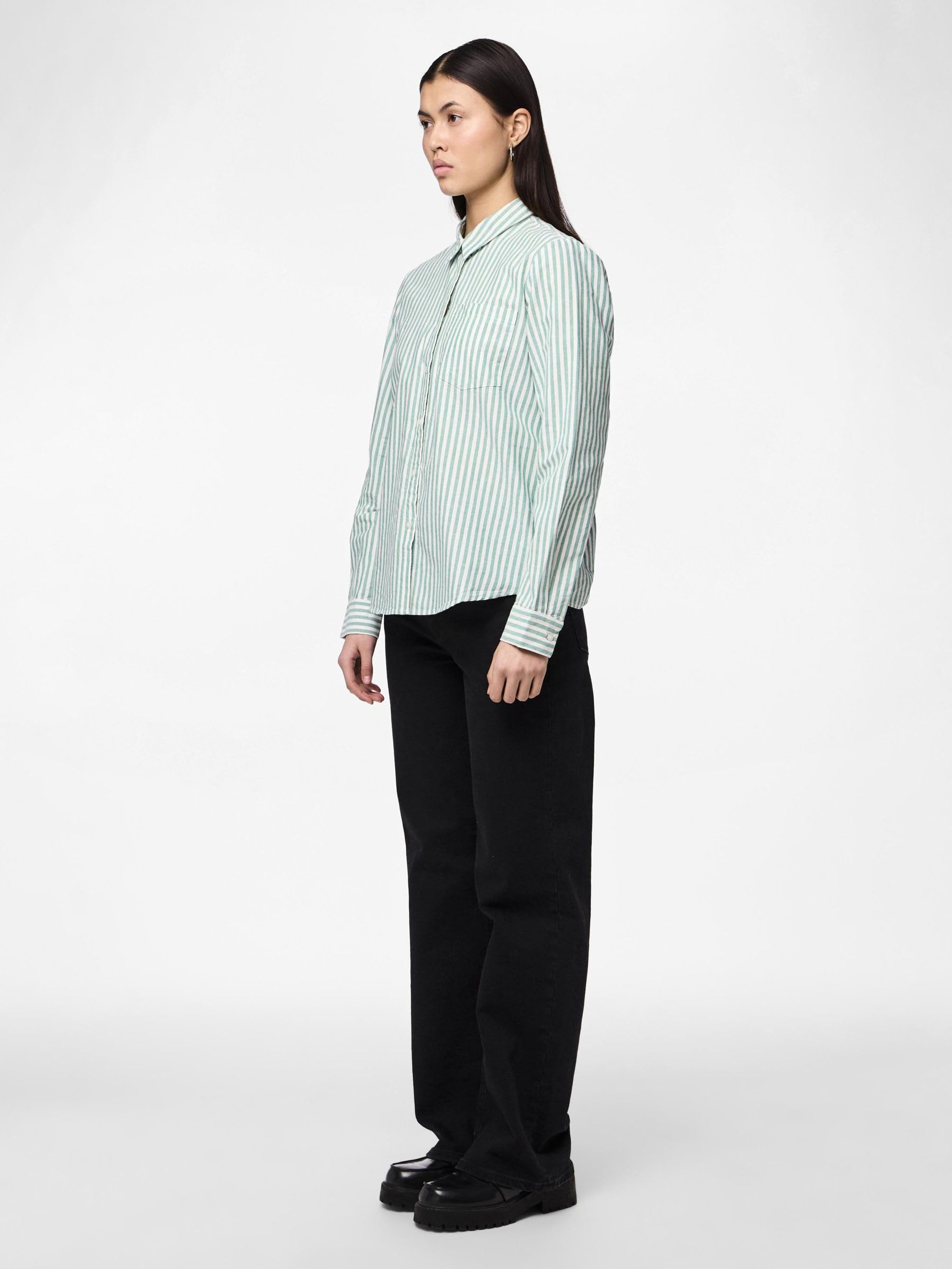 Pieces Pcmirine camicia donna M Cloud Dancer Poinciana righe
