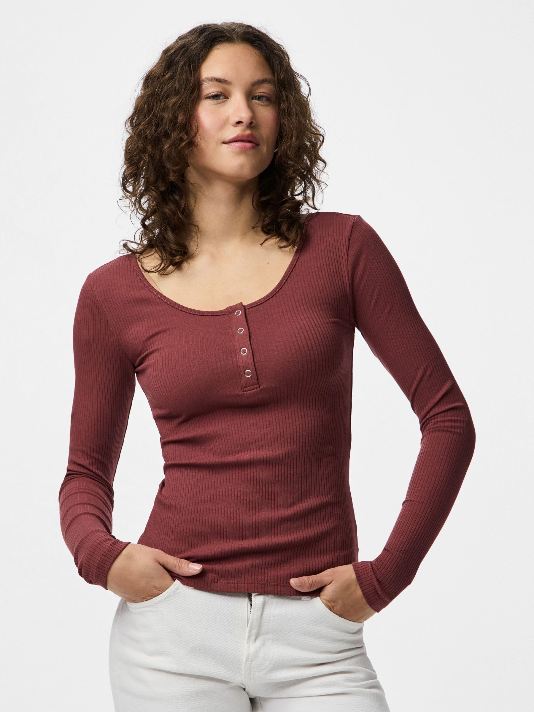 Pieces Pckitte LS Top Noos Maglietta Donna M Burro di Mela