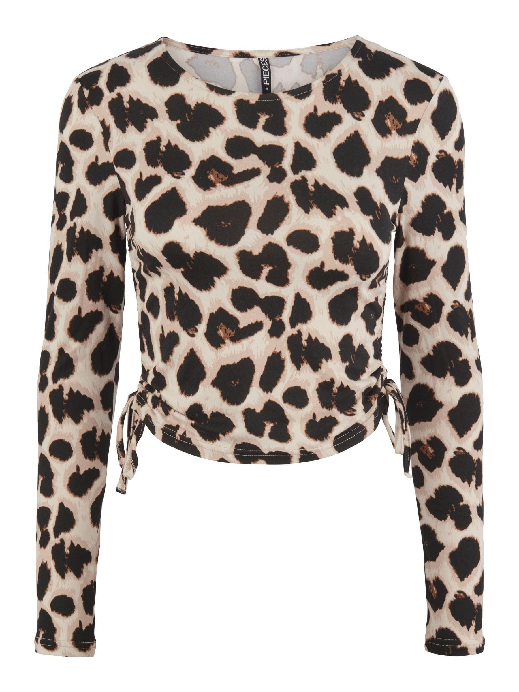 Pieces PCNALA LS Crop Top BC maglia nero leo M