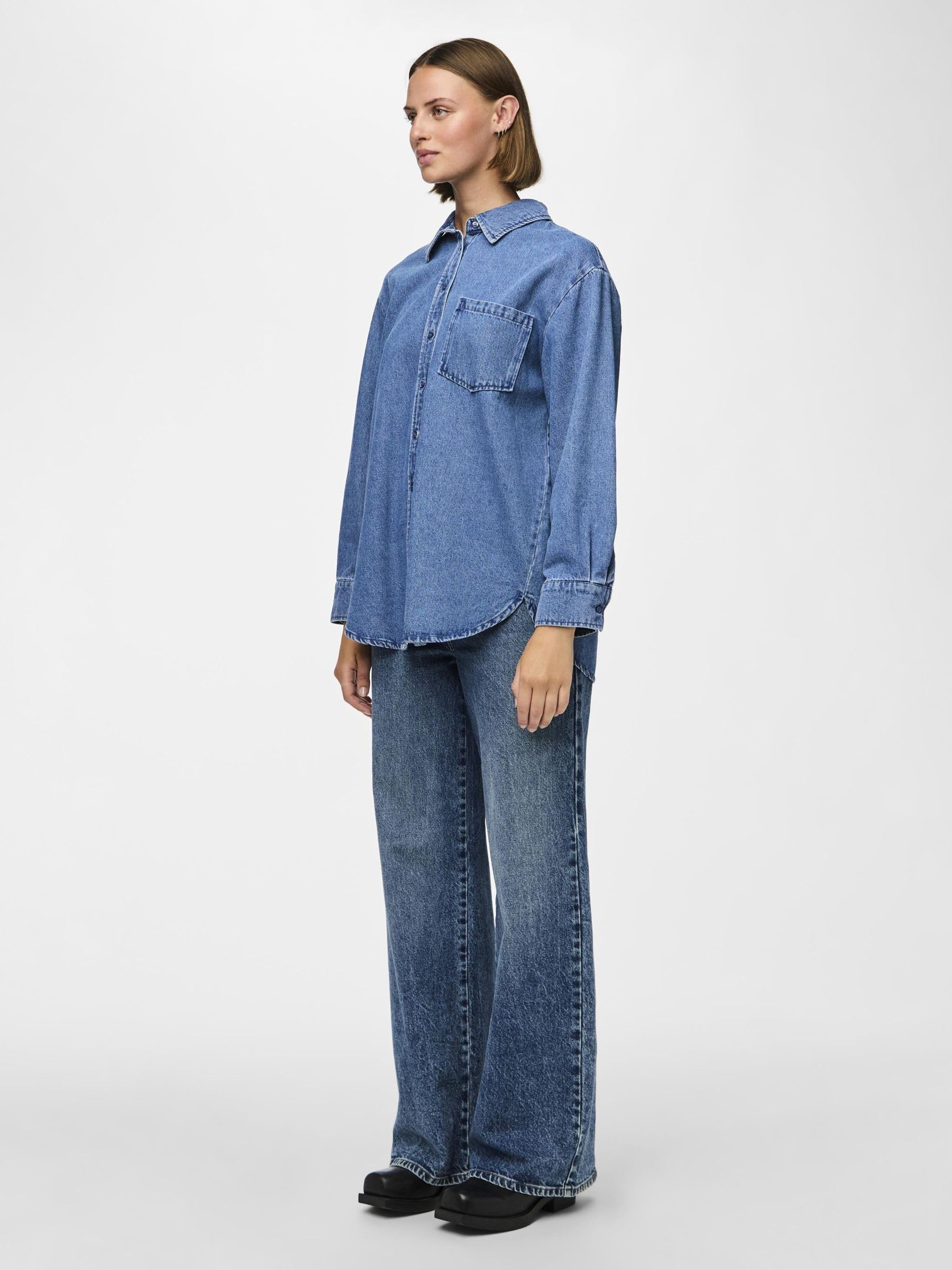 PIECES Pcmaisie Denim Shirt camicia jeans manica lunga