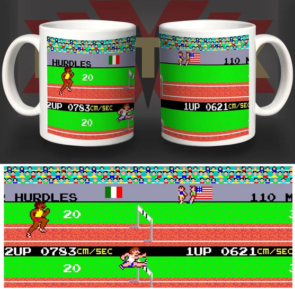 Track and Field tazza ceramica vintage videogame