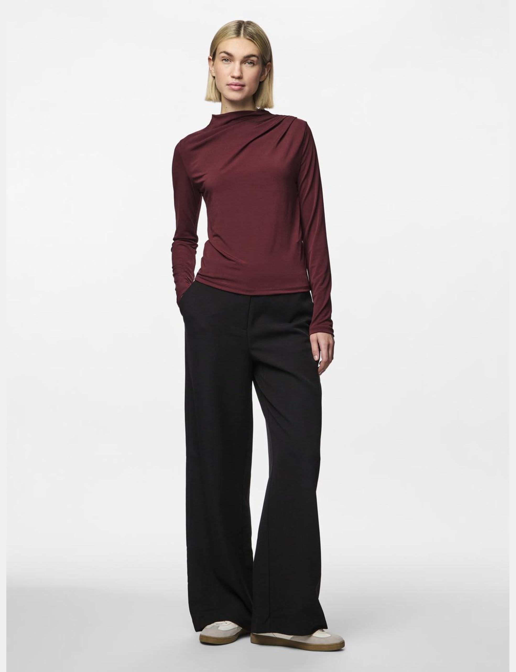 Pieces Pcmadison LS maglia drappeggiata manica lunga