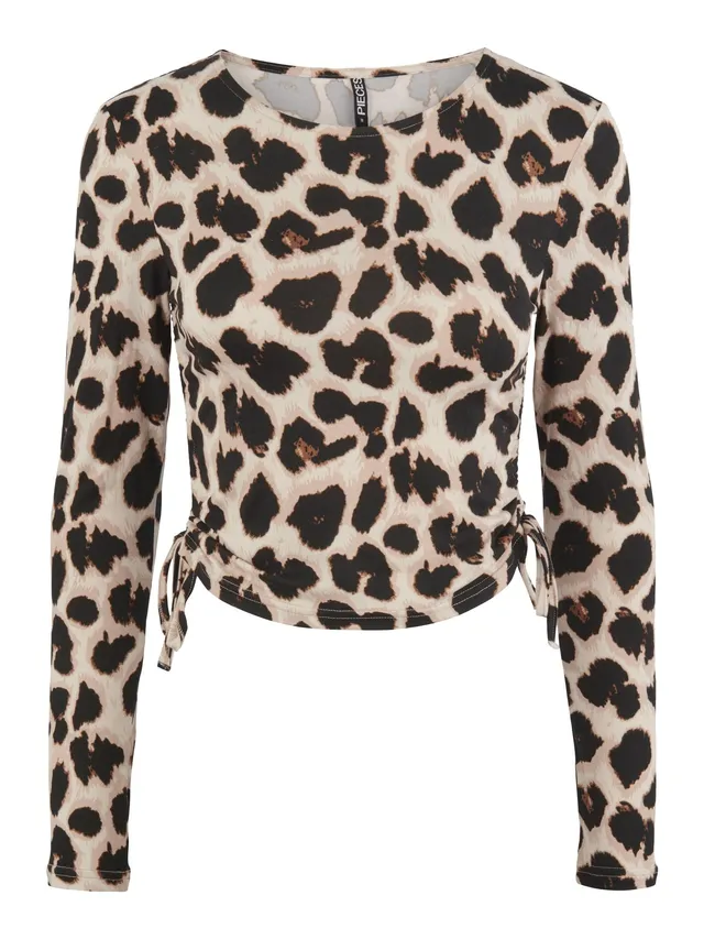 Pieces PCNALA LS Crop Top BC maglia nero leo M