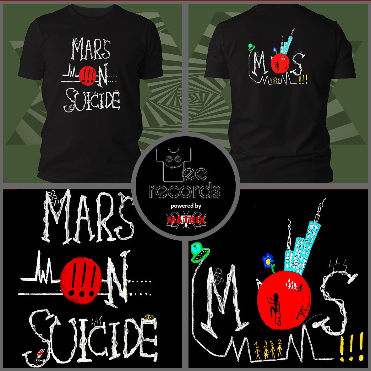 Matrix Music Store Tee-Records Mars On Suicide Logo t-shirt cotone organico