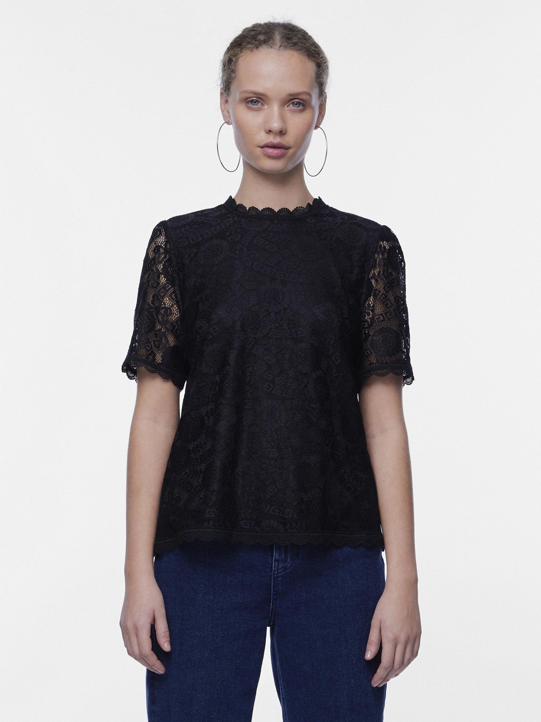 Pieces Pcolline SS Lace Top camicia pizzo maniche corte