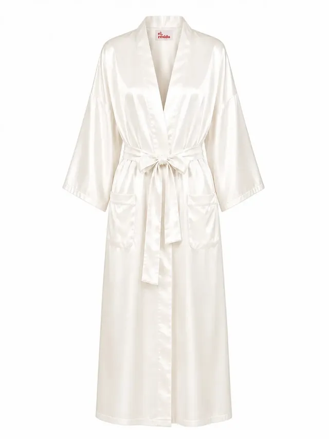 el.residu Asha Satin Long kimono seta off-white satinata