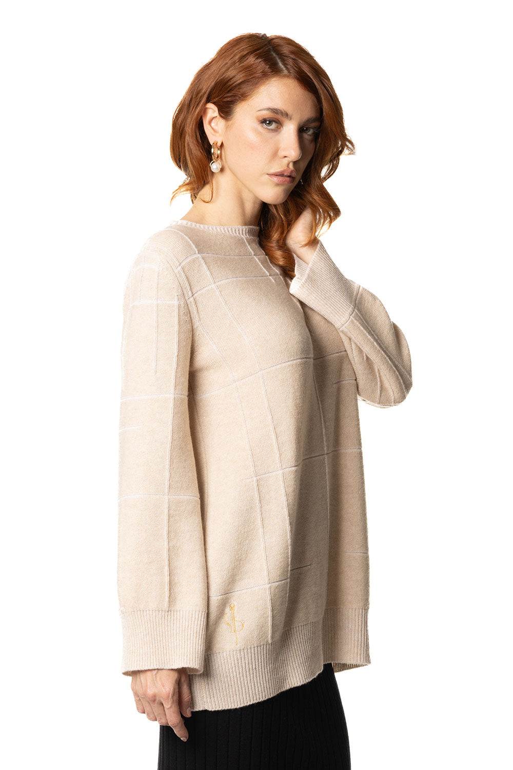 Vittoria Paci Maglione Collo Barca Cashmere Beige Donna