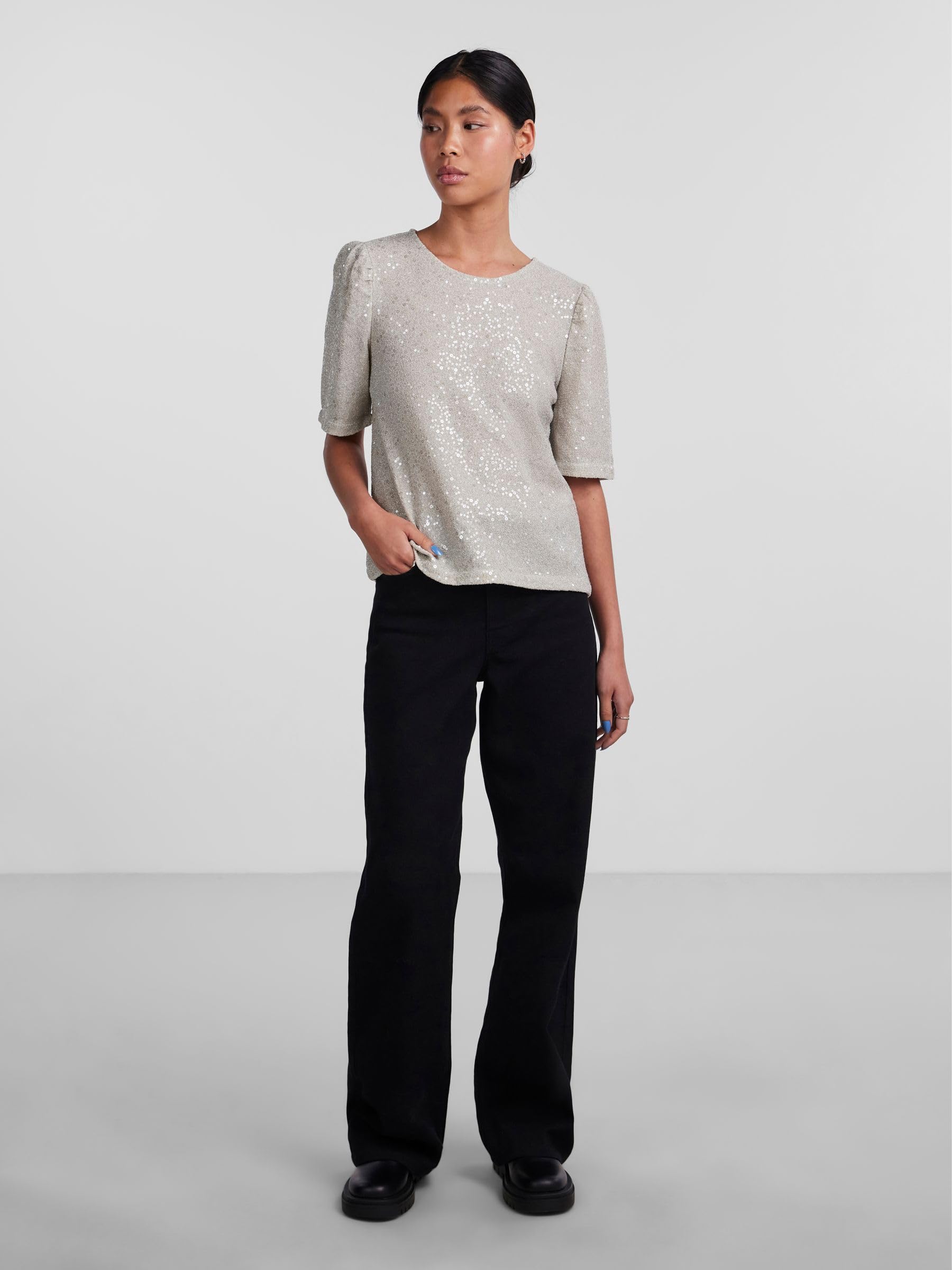 PIECES t-shirt donna argento taglia M girocollo
