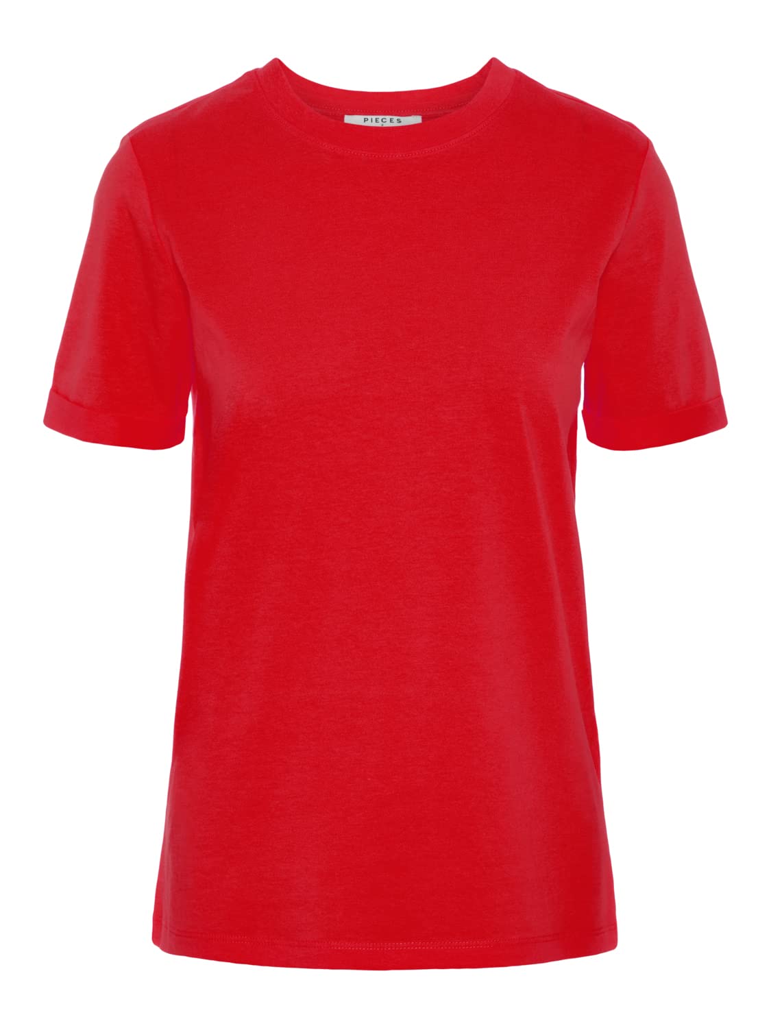 Pieces Pcria SS Fold Up maglietta donna rossa cotone
