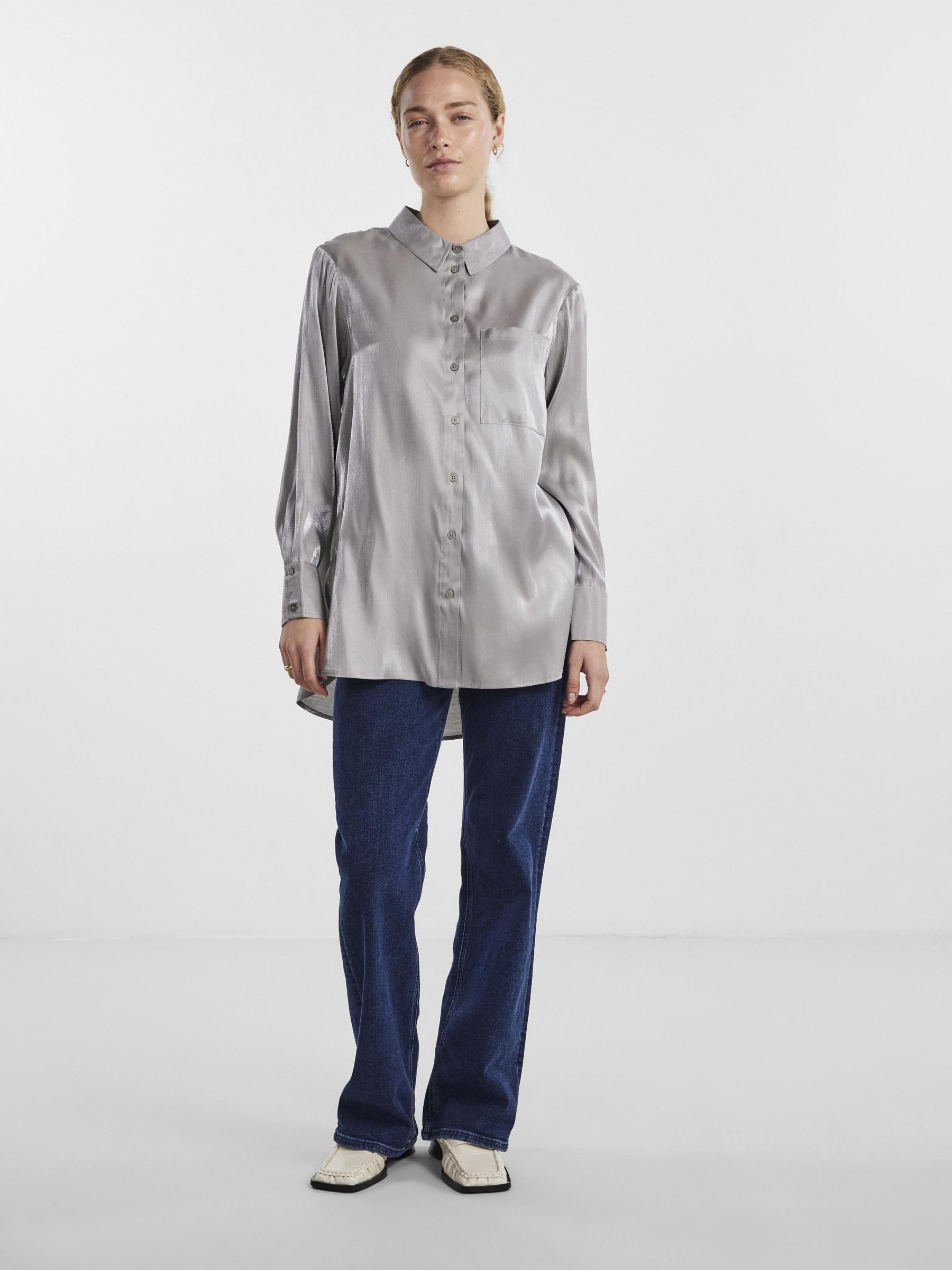 Pieces camicia cangiante argento tasca petto