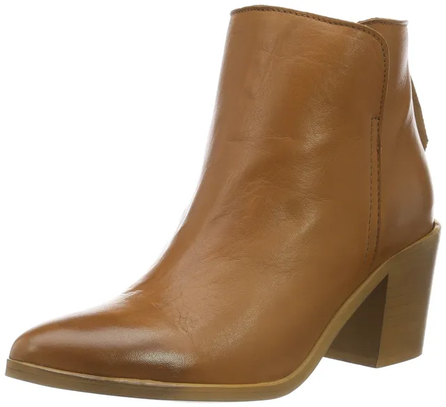 Pieces Psdolly stivaletti in pelle cognac con cerniera