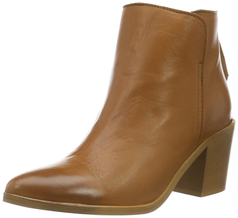 Pieces Psdolly stivaletti in pelle cognac con cerniera