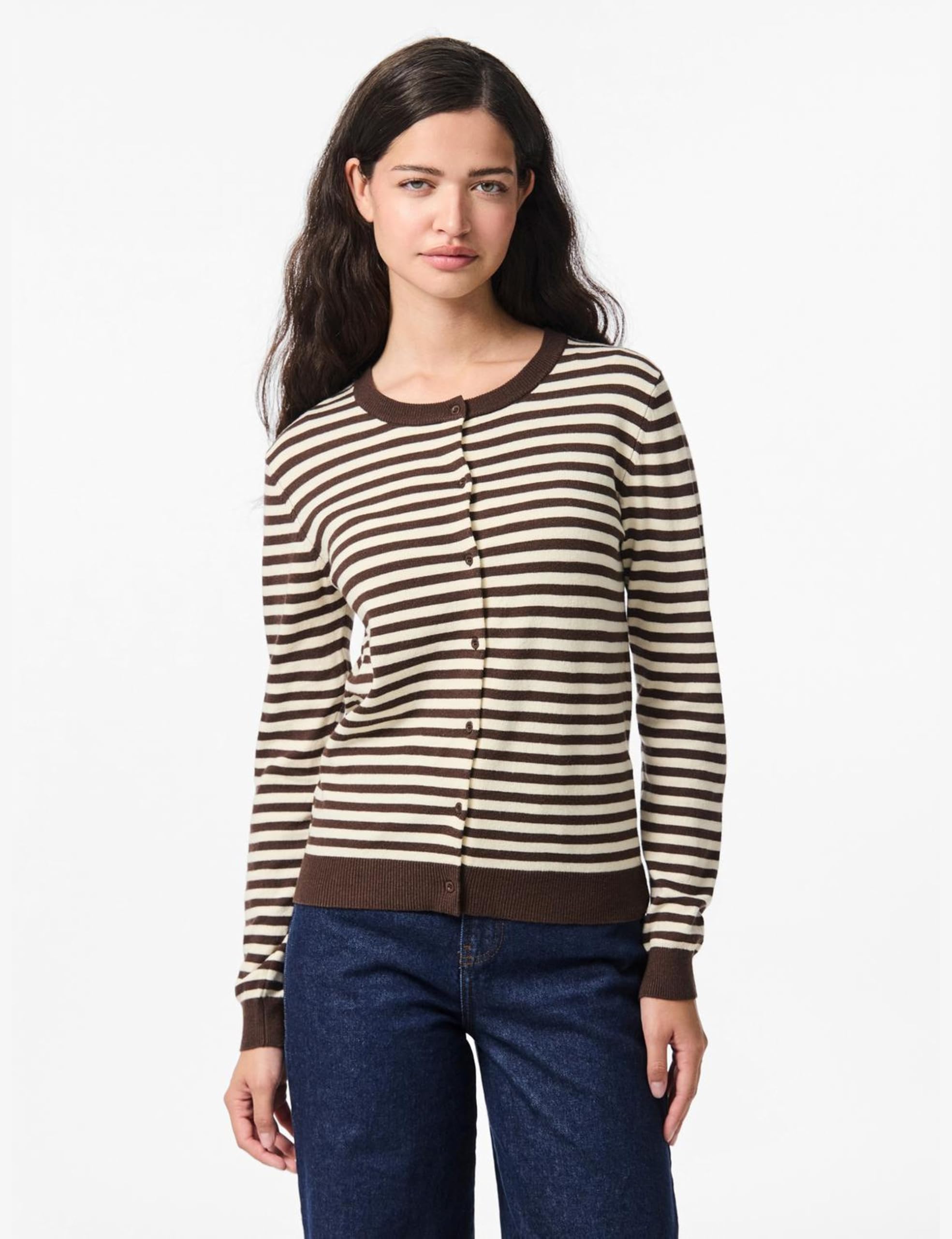 Pieces Pcnora cardigan donna XS scollo tondo marrone