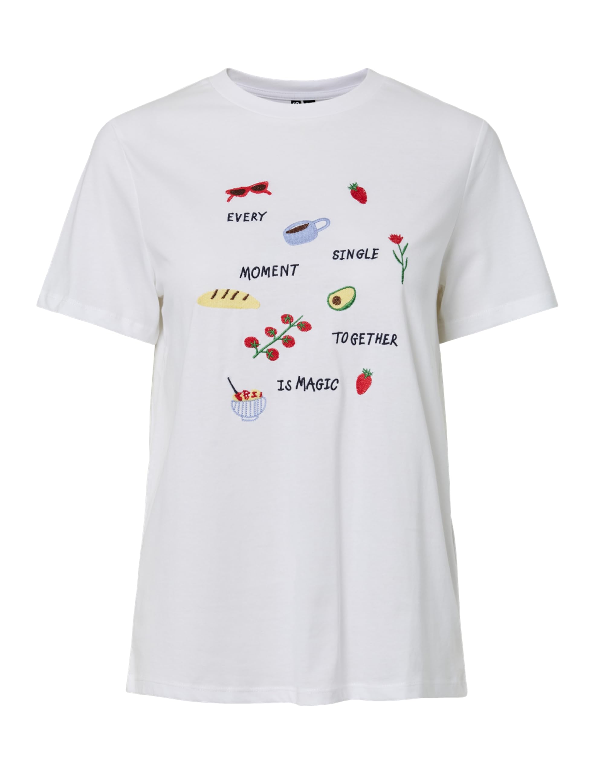Pieces Pcgak SS Embroidery maglietta Bianco L ricamata