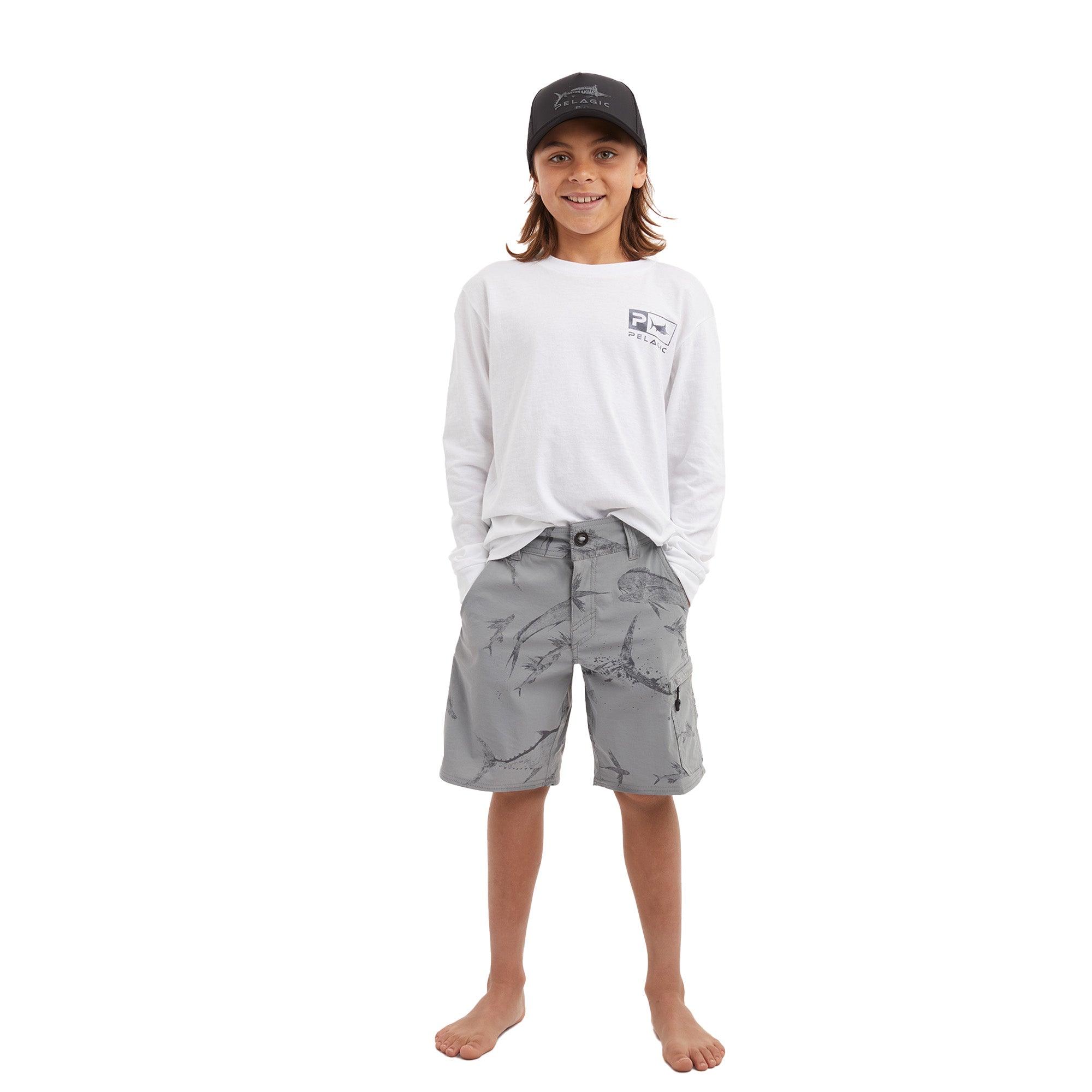 Pelagic Traverse Gyotaku pantaloncini ragazzo grigi nylon